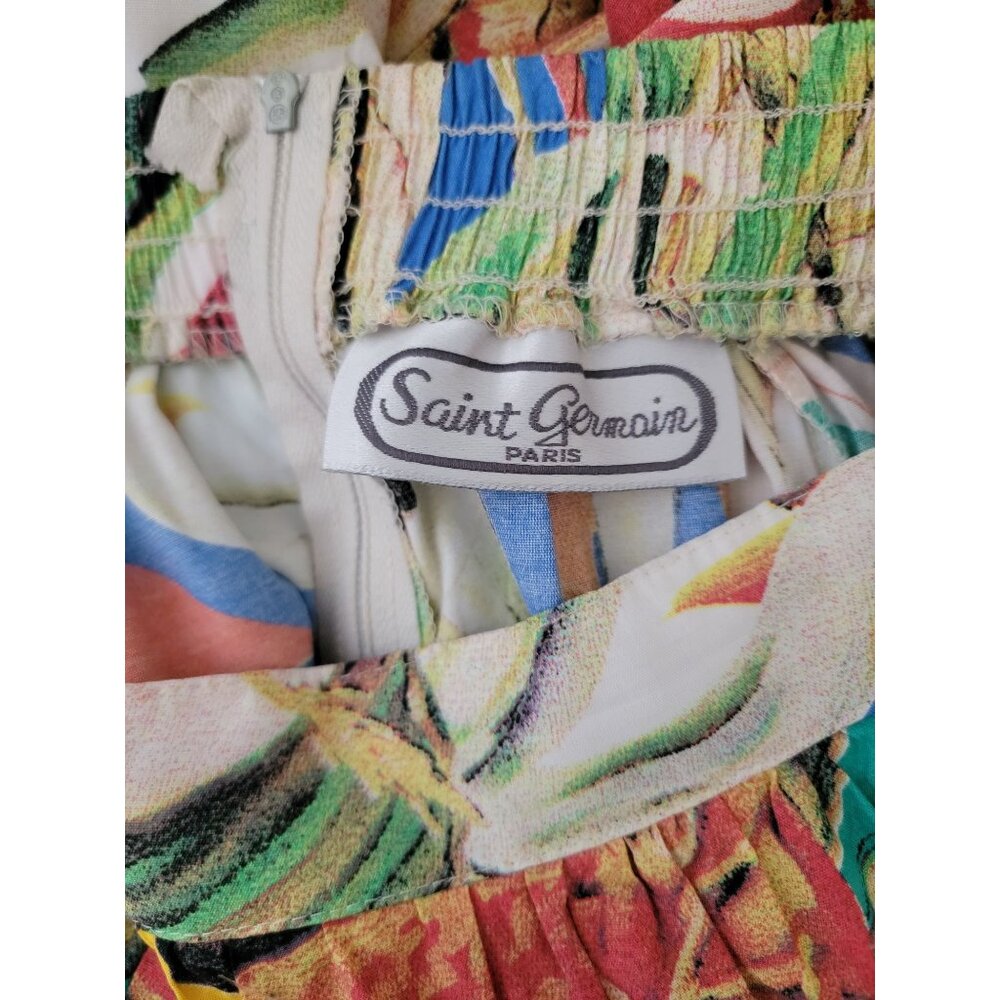 Vintage Saint Germain Paris Tropical Floral Midi Skirt Elastic Waist Womens Sz S - Picture 4 of 5